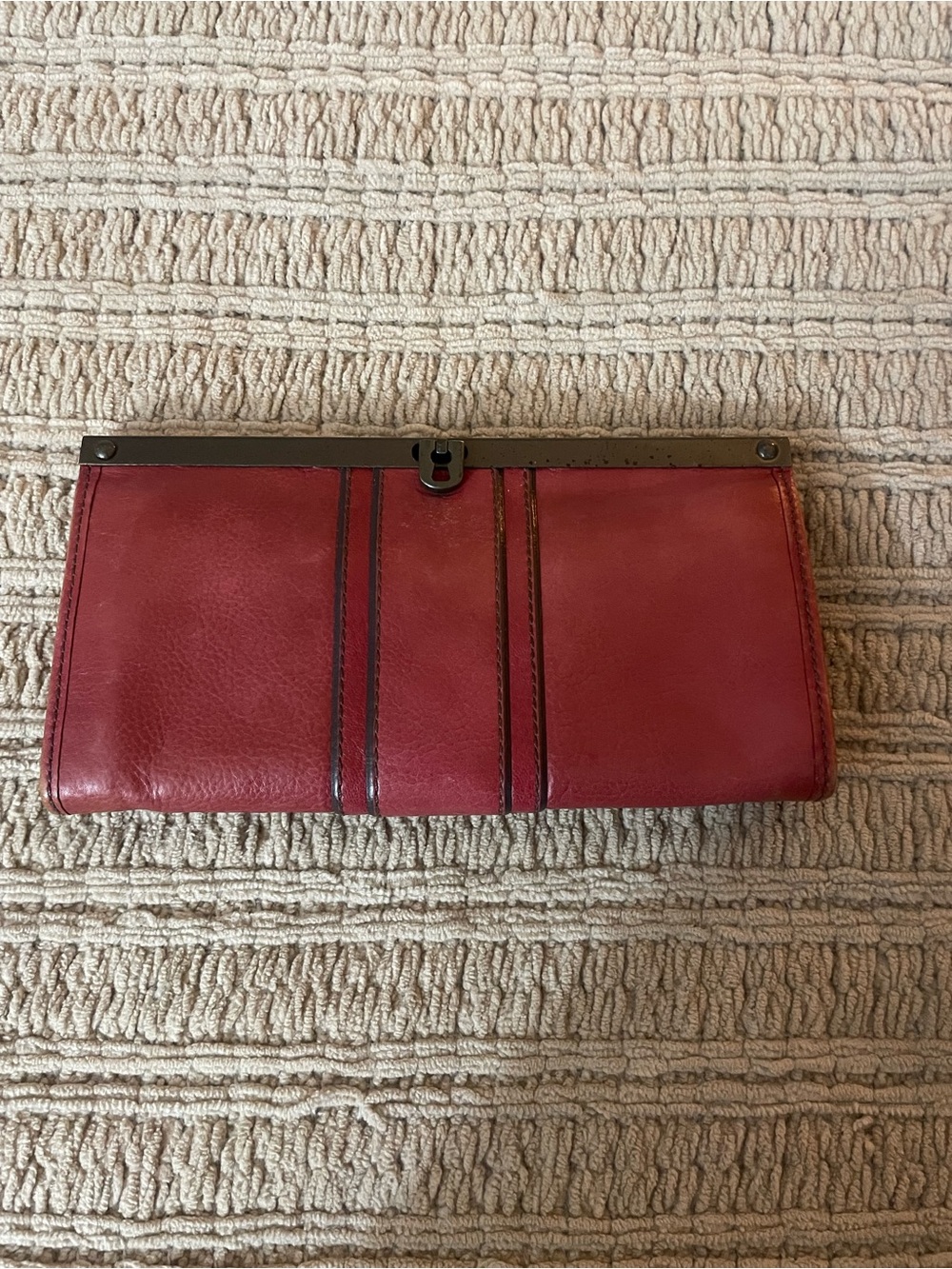 Fossil Red Leather Frame Clutch with Top Clasp